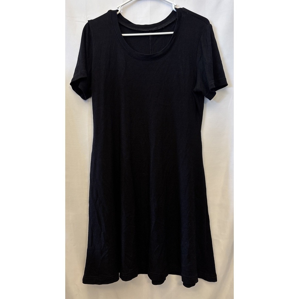 Women's Black Waffle Knit (Ponte?) Textured Shirt Dress Fit & Flare Minimalist M